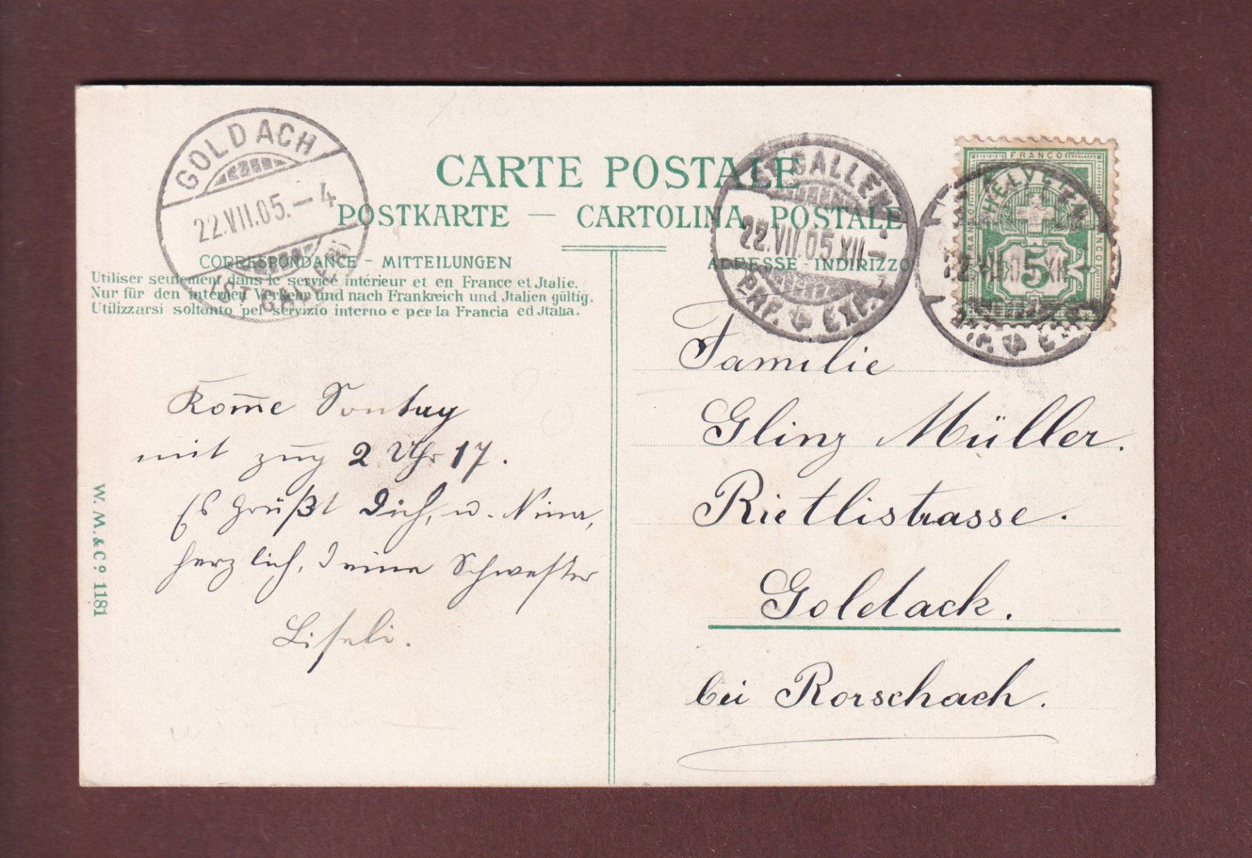 Cartoline postali: ST. GALLEN - Bahnhofplatz - Tram - 1905 – Usato da Pully venduto da nicecards 1