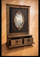 RARITÄT – Antikes Holz Wandregal mit Spiegel im Vintage Stil