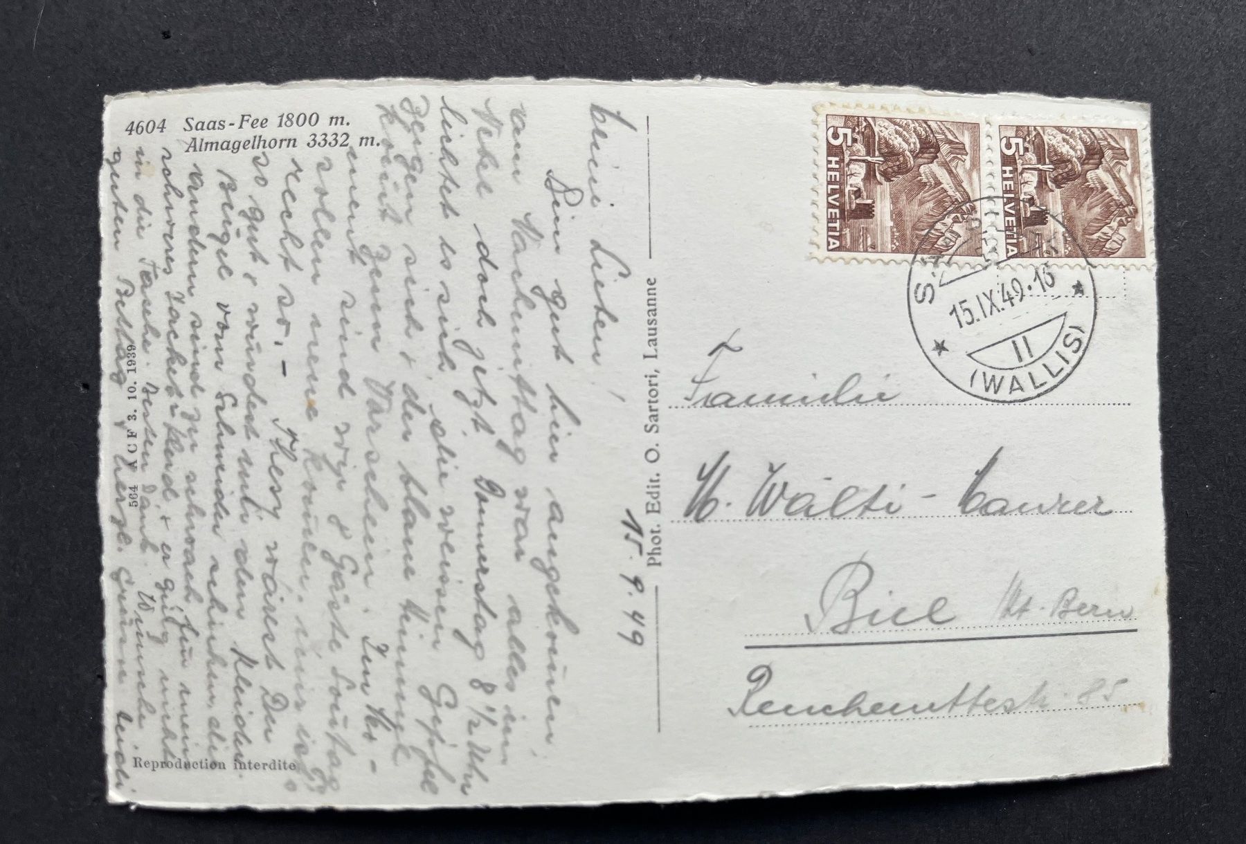 Cartoline postali: Saas -Fee / Almagelhorn, ca. 1950 – Usato da Ostermundigen venduto da DaxKarten-75 1