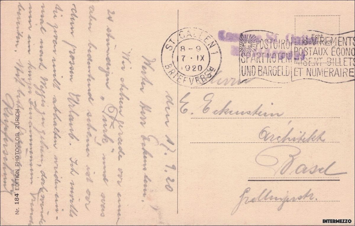 Cartoline postali: St. Gallen // 1920 Tonhalle – Usato da Basel venduto da intermezzo12 1