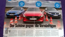 Vergleich Mazda 3, Kia Ceed und VW Golf