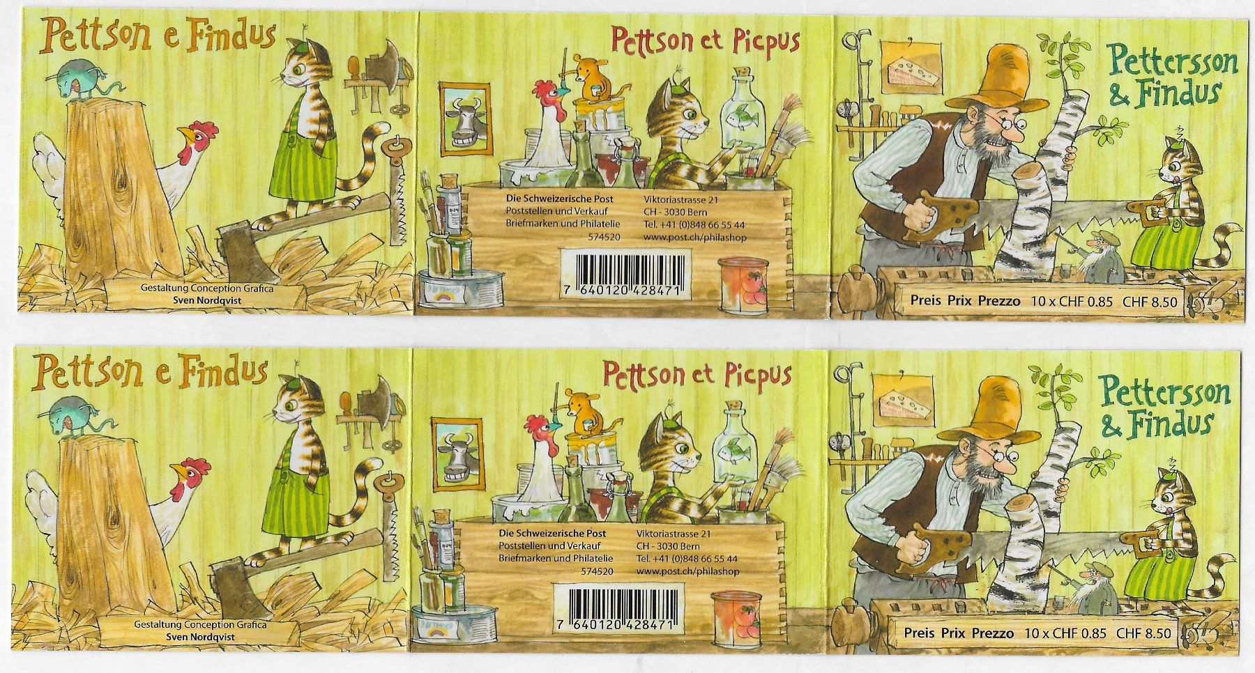 Alle Briefmarken: 2011: 2 x Pettersson & Findus Markenheftchen ** – Gebraucht aus Walperswil von Tcheidi 1