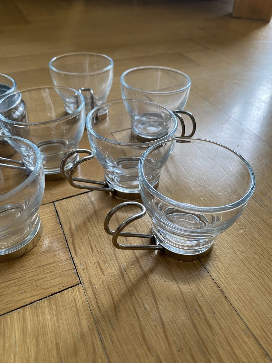 Gläser: Tee- oder Espressogläser mit Metallhalterung Set 8-teilig – Gebraucht aus Biglen von Gloeggeler.03 3