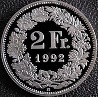 2 Franken 1992 pp / aus Münzsatz  / in einer Münzkapsel