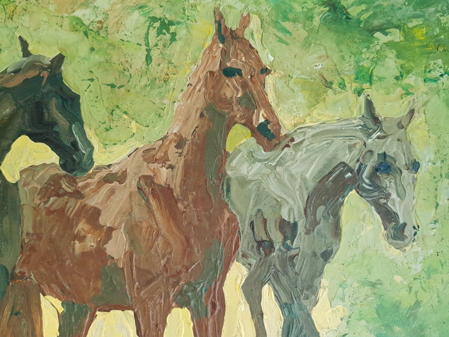 Dipinti: Tableau Chevaux , signé Heer et daté de 1973. – Usato da Tramelan venduto da Art-rider 5