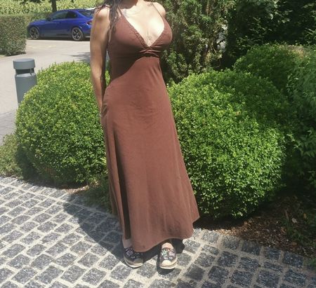Zara Maxi-Kleid Gr. S – Braun – Leinen/Viskose – Rückenfrei