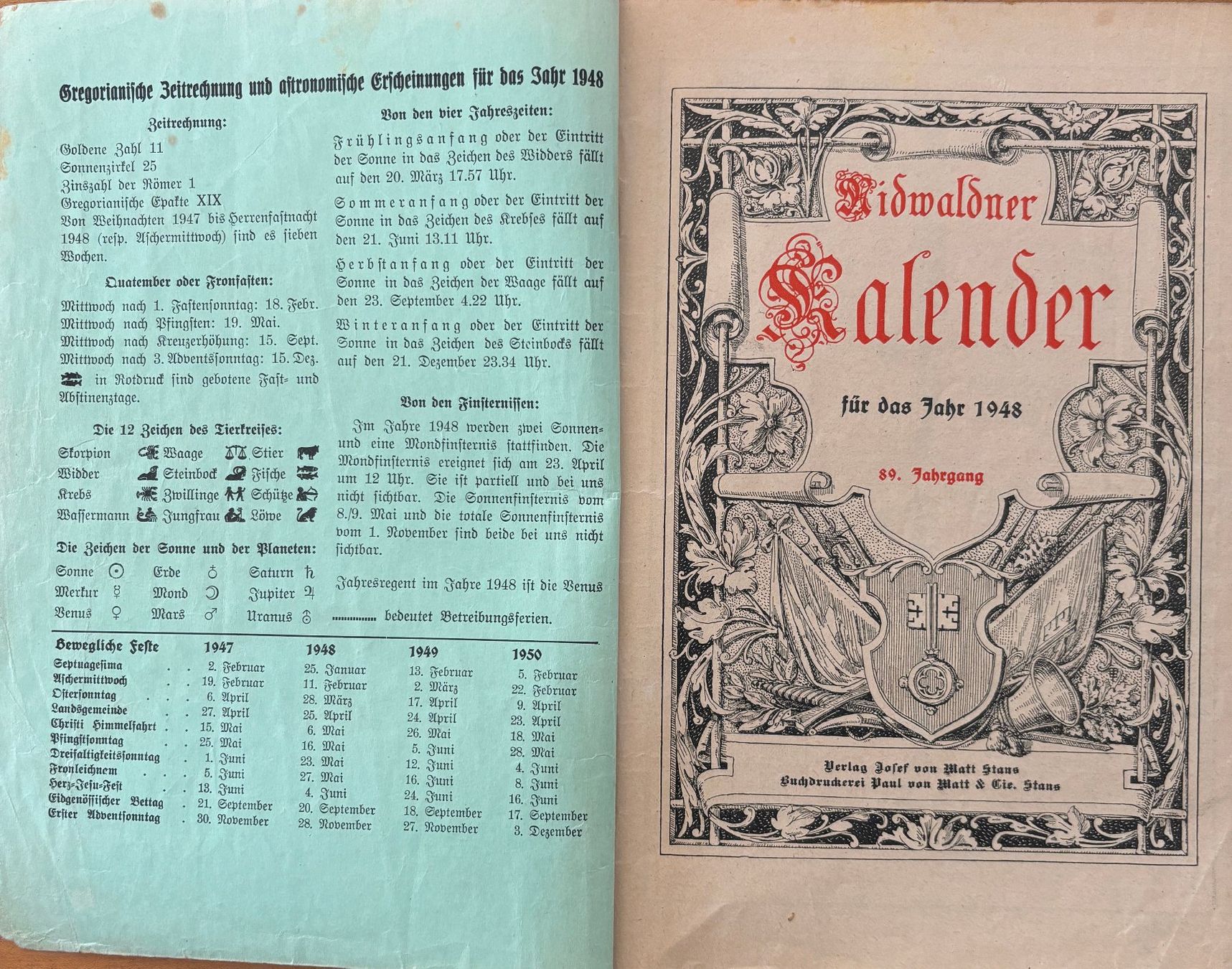 Libri: Nidwaldner Kalender 1948 – Usato da Sarnen venduto da Livres 1