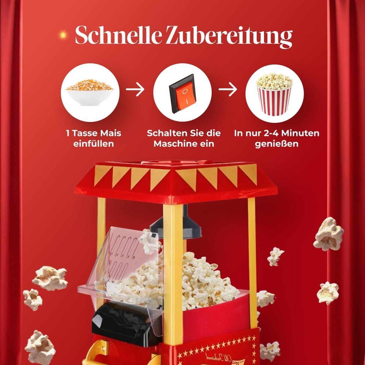 Küchengeräte: Popcornmaschine Heissluft Popcorn Maker Retro 1200W Rot – Neu und originalverpackt aus Wittenbach von VELARO 3