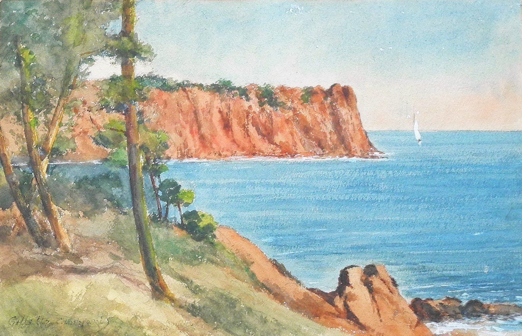Dipinti: Meeresküste mit Segelschiff signiert – Usato da Wünnewil venduto da FineArt-NicePrice
