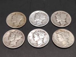 6x Silber Dimes "Mercury" (1x sehr rar)