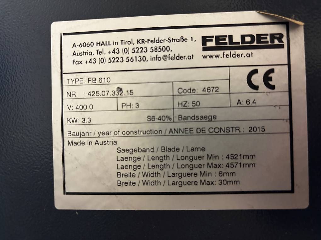 Sägen: Bandsäge Felder FB 610 – Gebraucht aus Kriechenwil von FK-Holz 3