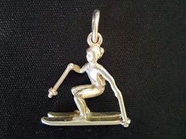 Pendentif skieur en argent massif, jamais porté