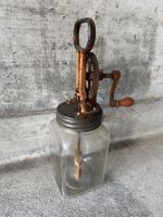 Antiker Butterrührer / Glas, Holz & Eisen