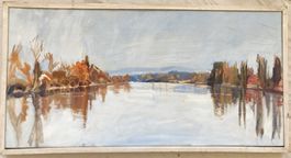 Rosa Thalmann - Öl auf Leinwand: Flusslandschaft im Herbst