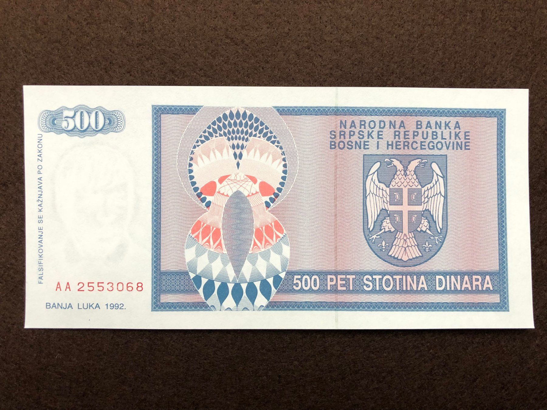 Banconote: Banja Luka 1992 - 500 Dinar UNC – Nuovo (secondo la descrizione) da Pfäffikon SZ venduto da Sieben77 1