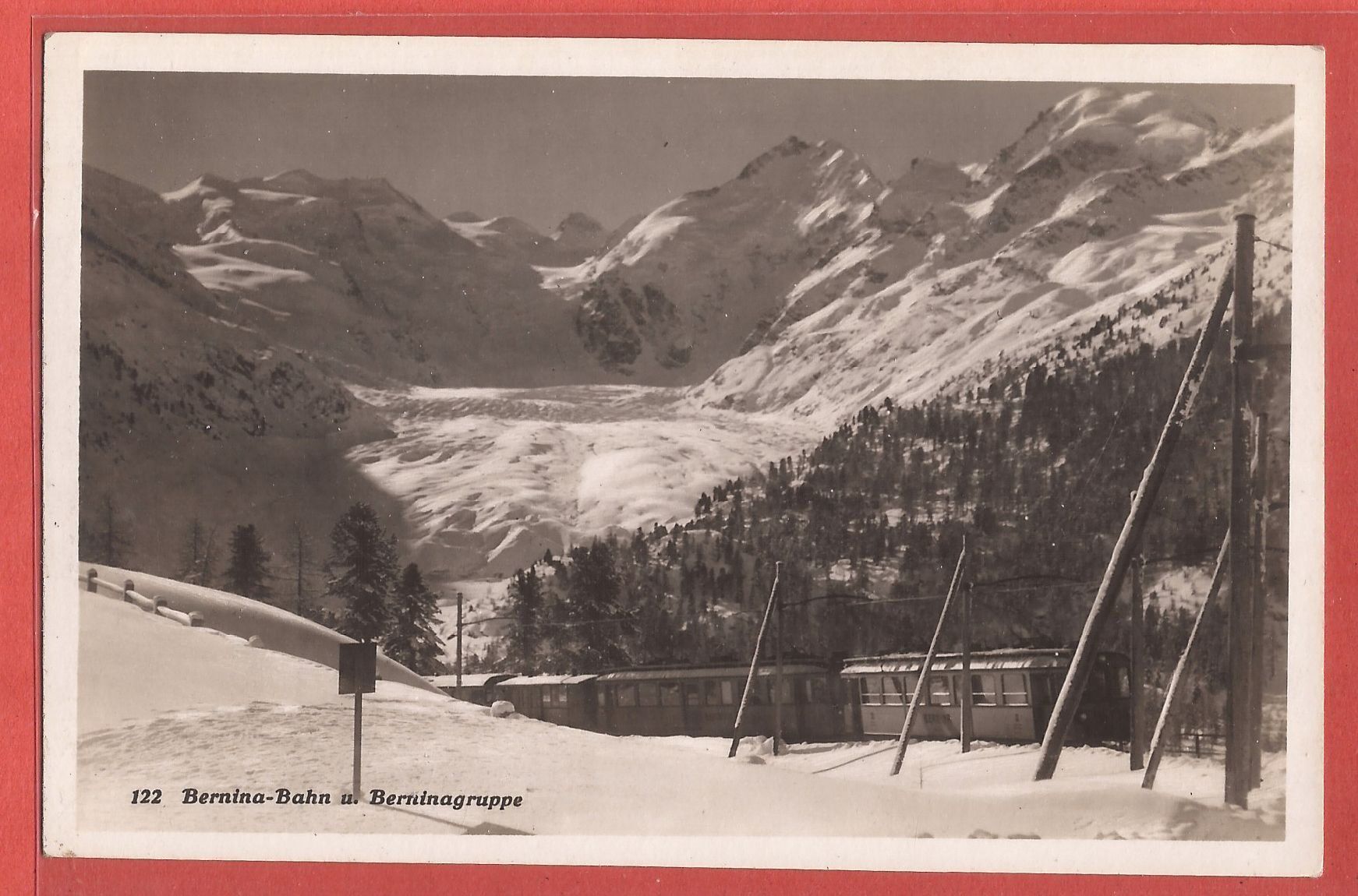 Cartoline postali: RhB Berninabahn im Winter vor Gletscher - ca. 1930 – Usato da Fislisbach venduto da Porano