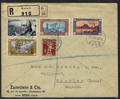 1929, J49-52+ Serie gest. BERN auf R-Brief n.England (15489)