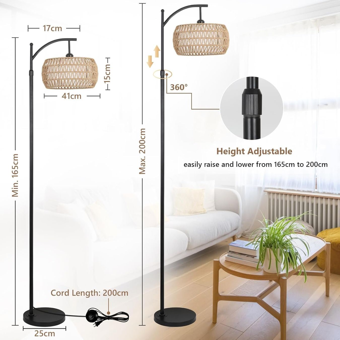 Lampade: Stehlampe Standleuchte Rattan Lampe dimmbar LED E27 Schwarz – Nuovo e nell'imballaggio originale da Wittenbach venduto da VELARO 2