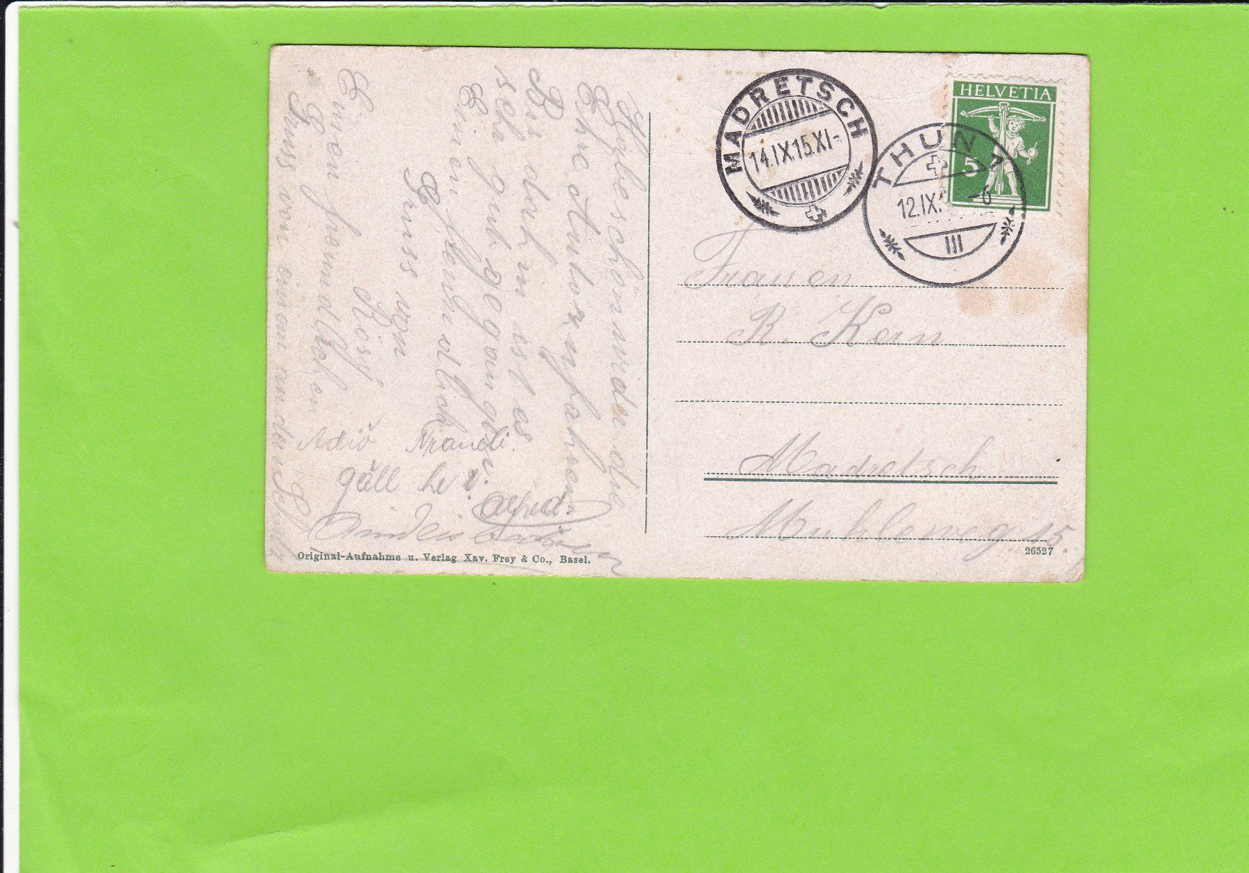 Cartoline postali: Blümlisalpgletscher-Originalaufnahme Xa. Frey Basel – Usato da St. Peterzell venduto da neckertal 1