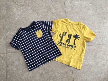 2 coole T-Shirts Lupilu Gr. 110/116 gestreift & gelb