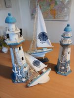 Sommer Segelschiff Deko weiss blau mit Muschel gut erhalten