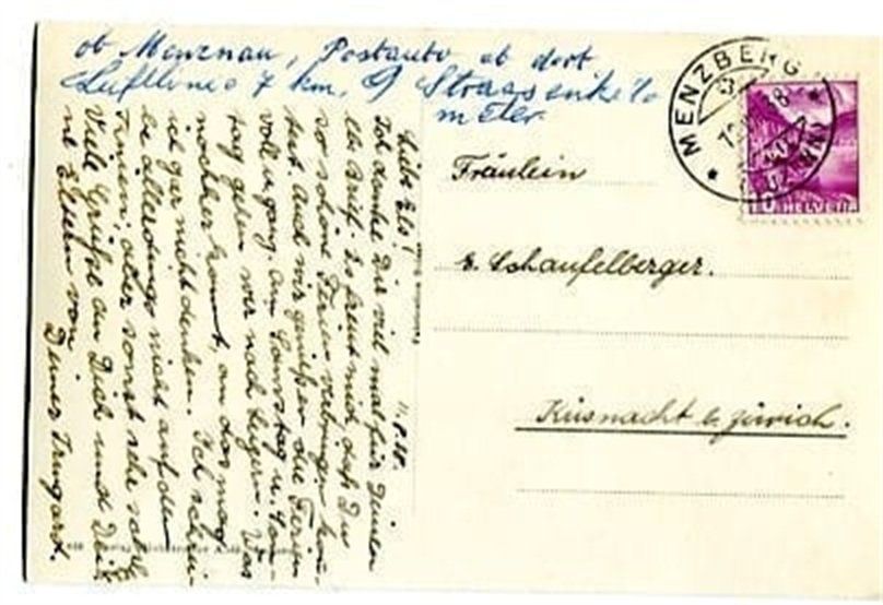 Ansichtskarten: Menzberg mit Berneralpen – Gebraucht aus Ottikon b.Kemptth. von Neptun1974 1