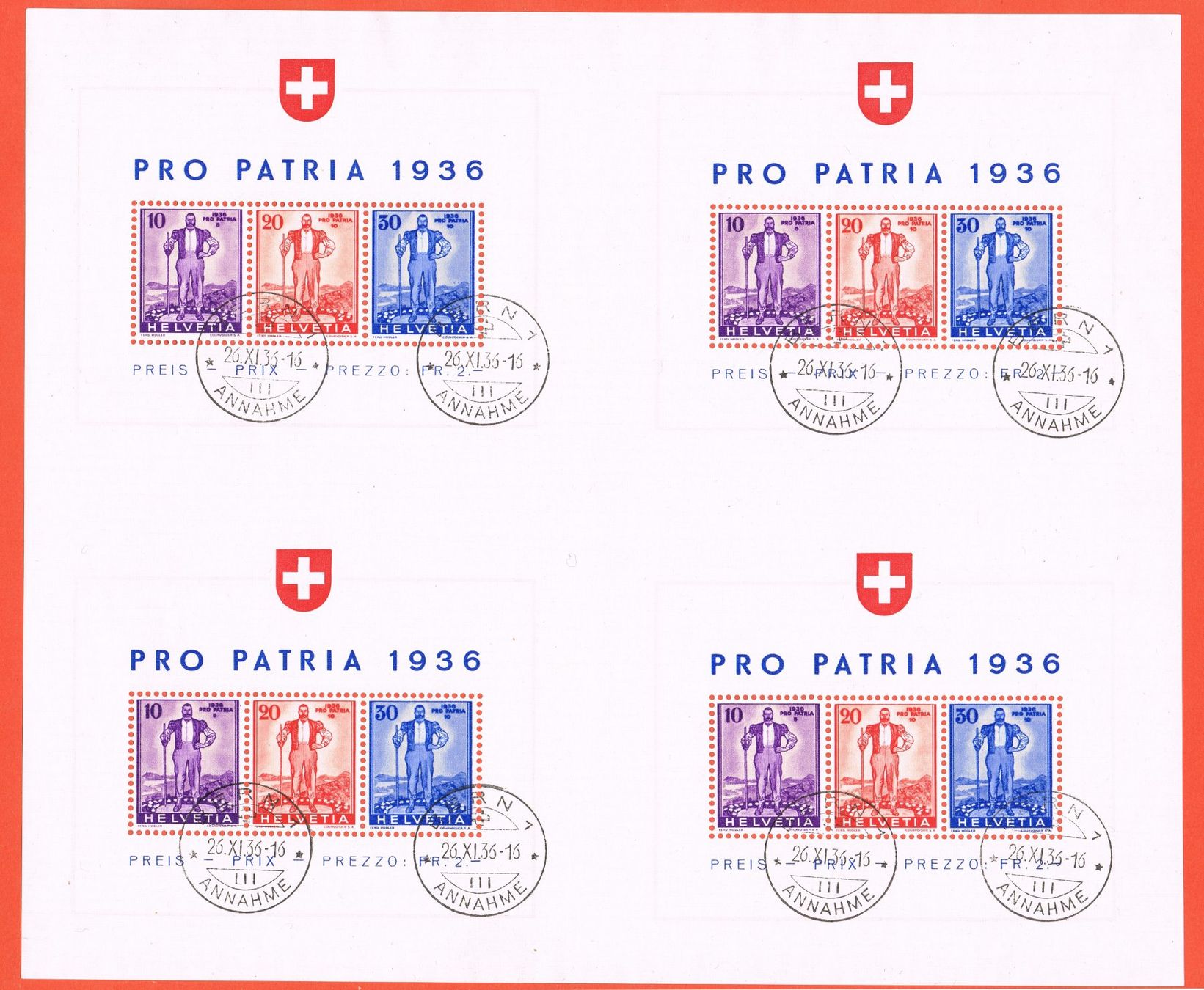 Alle Briefmarken: Pro Patria Blockbogen 1936 – Gebraucht aus Biberstein von Jura39