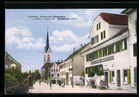 Cartoline postali: Pfäffikon, Strassenpartie mit Gasthaus  – Usato da Berlin venduto da bartko-reher