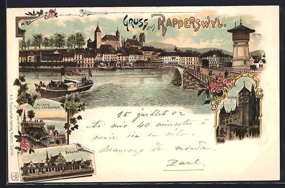 Cartoline postali: Litho Rapperswyl, Bahnhof, Schloss, Aufs – Usato da Berlin venduto da bartko-reher