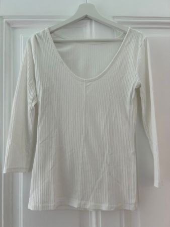 Weisses Langarmshirt, Rippstrick, Gr XS, Top Zustand (Nr 33)