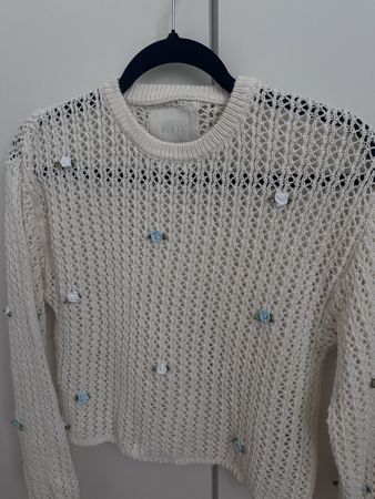 Strickpullover mit Blumen – Gr. XS