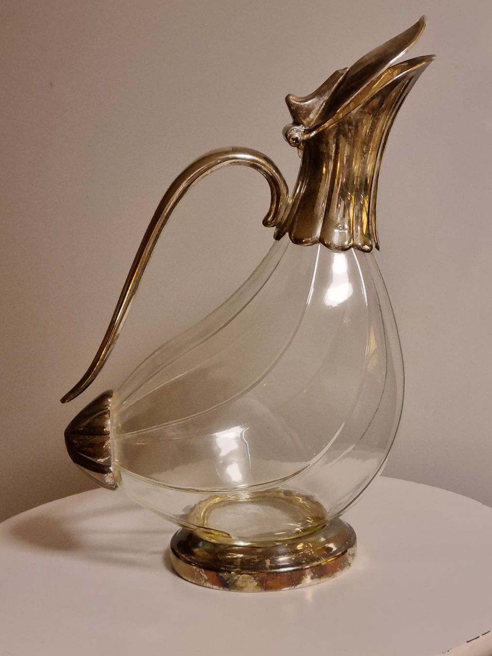 Caraffe: Vintage Glas Karaffe mit Metallmontur versilbert – Usato da Scharnachtal venduto da devin03