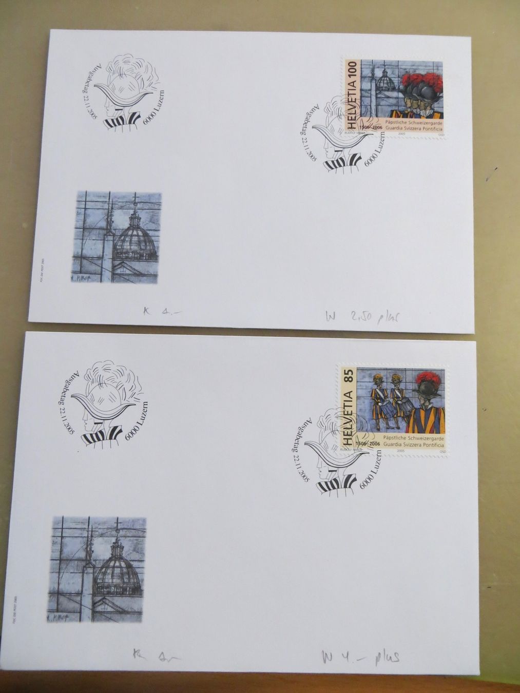 Tutti i francobolli: 2x FDC Einzelmarken 500 J. Schweizergarde 2005 – Nuovo (secondo la descrizione) da Basel venduto da 8013