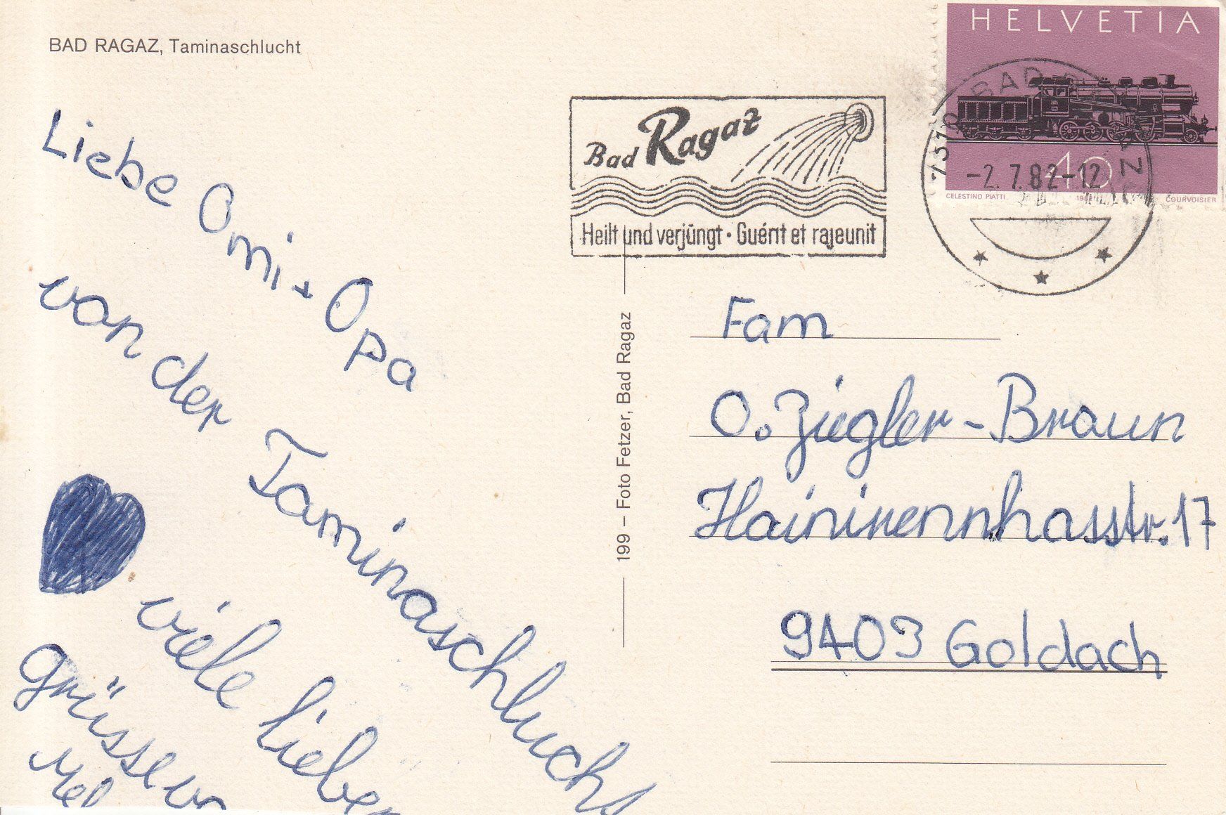 Cartoline postali: Taminaschlucht 1982 – Usato da Bürglen TG venduto da StampGraf 1