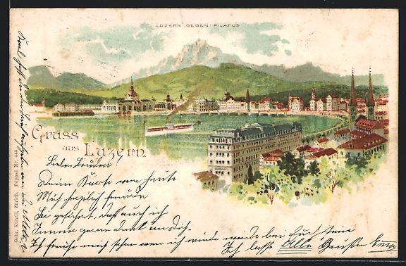 Cartoline postali: Lithographie Luzern, Gesamtansicht – Usato da Berlin venduto da bartko-reher