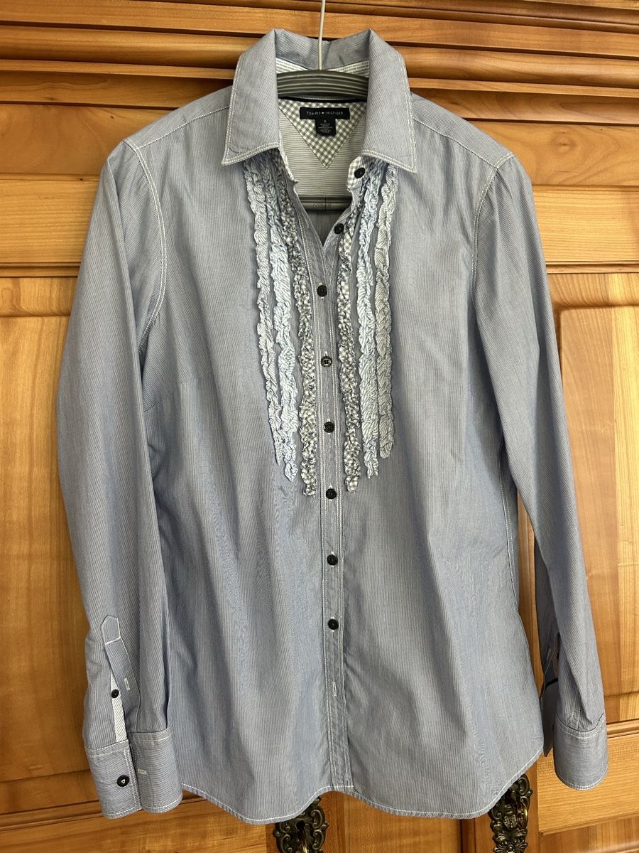 Tommy Hilfiger Camicette: Hilfiger Bluse, Gr. 6/S blau gestreift, mit Rüschen – Usato da Worben venduto da fra_s78y 1