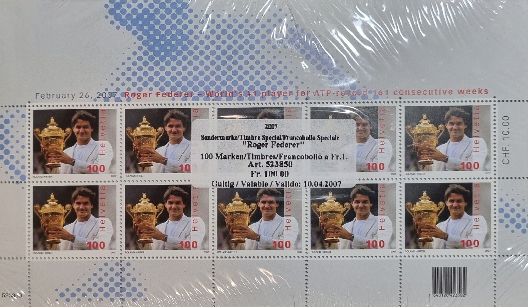 Tutti i francobolli: Briefmarken Roger Federer 10 Bogen Originalverpackt – Nuovo e nell'imballaggio originale da Li Curt venduto da asterixI