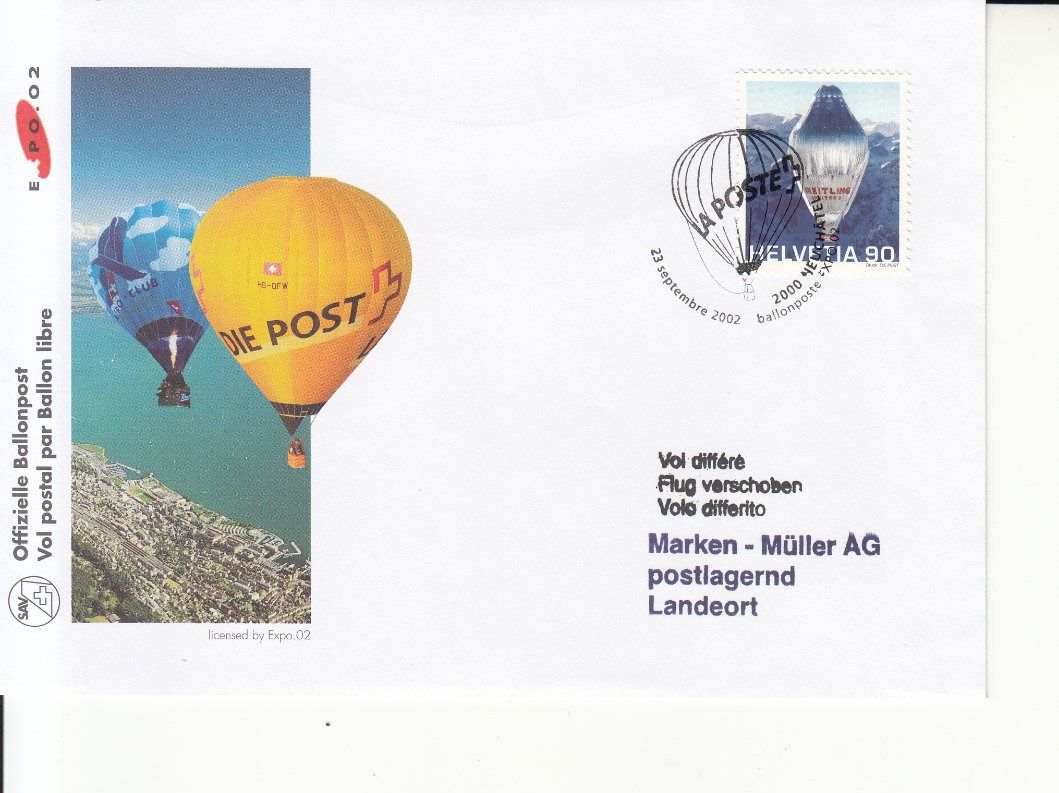 Tutti i francobolli: Ballonpost Schweiz EXPO 2002 – Usato da Bürglen TG venduto da StampGraf