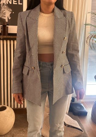 Zara karierter Blazer Schwarz/Weiß – Gr. M