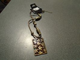 Kette braun/bronce, Hot Fashion, Anhänger rechteckig, Blumen
