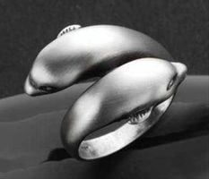 Taucher Schmuck: Ring Doppel Delfin 925er SILBER - NEU -