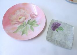 2 Decoupage-Platten aus Glas