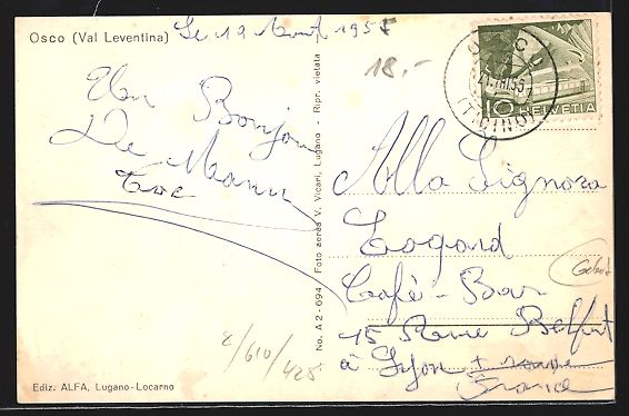 Cartoline postali: AK Osco /Val Leventina, Panorama, 1955 – Usato da Berlin venduto da bartko-reher 1