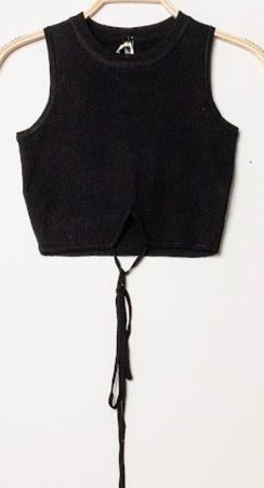 Nr 204 Schwarz Geripptes Crop-Top mit Schnürung S M Basic