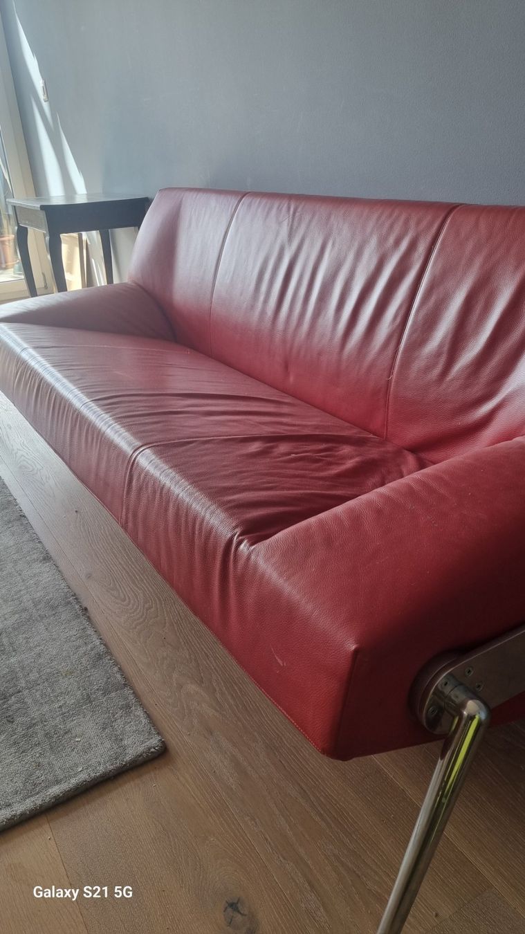 Divani: Ital. Designer Sofa Leder Rot – Usato da Winterthur venduto da hadok7