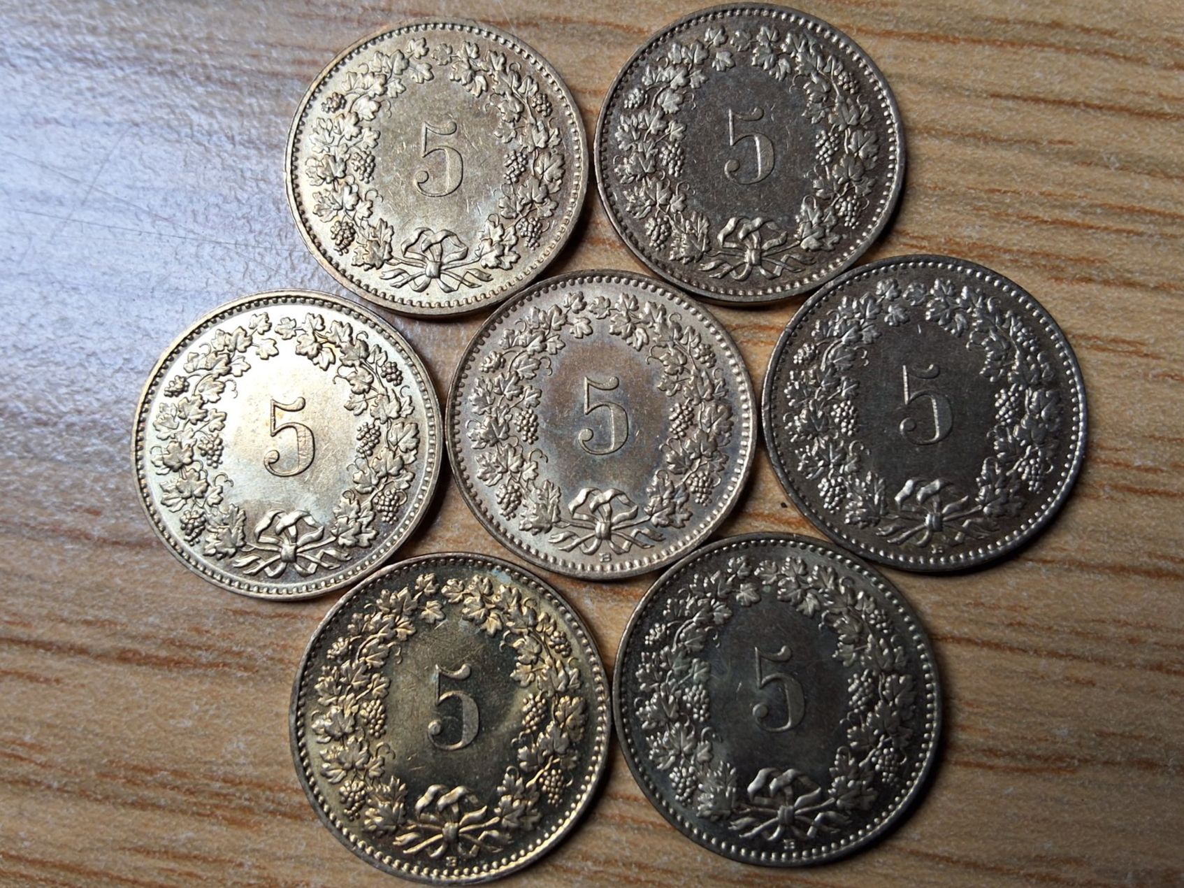Tutti le monete: 5 Rappen 1982/2004 - Lot 7 Stück! – Usato da Münchenstein venduto da purbach1 9