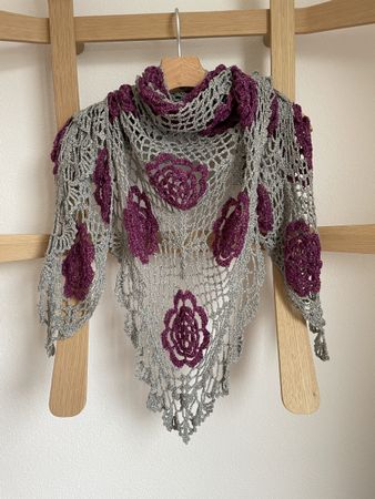 Exclusive handmade Crochet Shawl with Flower Design