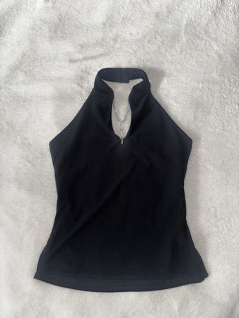 Black Halterneck Top with bedazzled chain