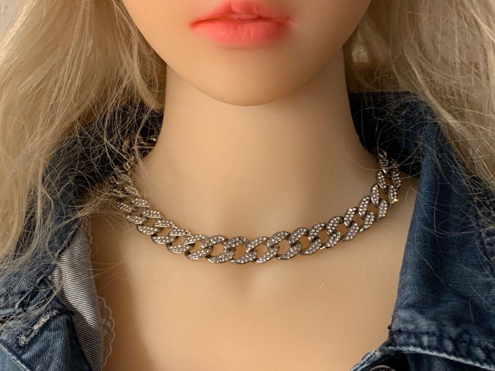 Halskette mit Glitzer Steinen - Silber-grau 1