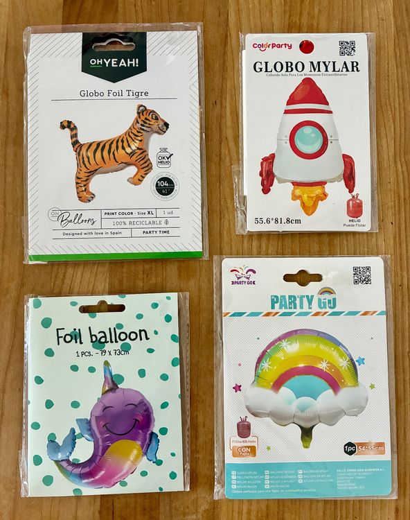 Toutes les décorations: 4er Set Folienballone - Tiger, Regenbogen, Rakete, Wal 🎈 – Neuf avec emballage d'origine à Zürich par tersus1981
